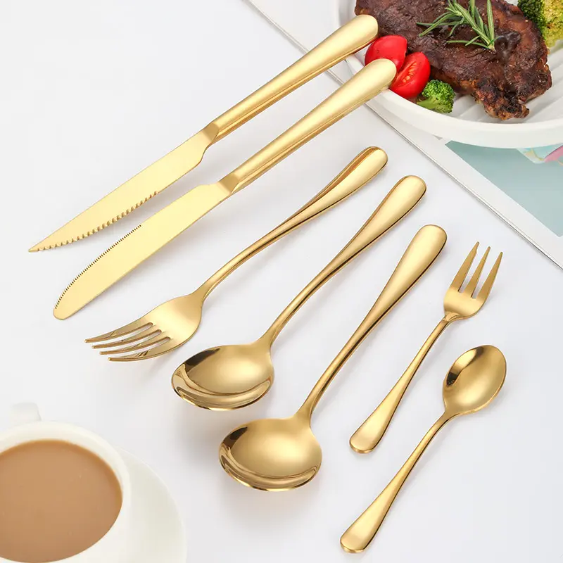 GEMEI Golden Western Tableware Kit Microwave Safe High Quality 18/10 Stainless Steel Flatware Serving Sets