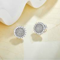 Boucles d'oreilles clous QX en argent sterling 925 plaqué or, motif tournesol rond avec zircon, pour femme, cadeau de fête