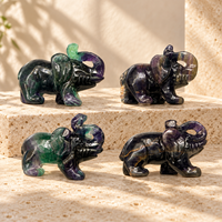 Éléphant en Fluorite Arc-en-ciel Sculpté, Figurine en Pierre, Décoration d'Intérieur, Ornement en Cristal de Guérison, Collection Cadeau