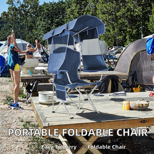 Portable Folding Beach <b>Chair</b> with Canopy Shade Oxford Metal Frame Camping <b>Lounge</b> Seat for Fishing Picnic Outdoor - Product Image 2