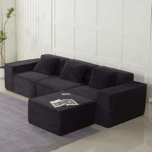 Vente <span class=keywords><strong>d</strong></span>'usine <span class=keywords><strong>Canapé</strong></span> modulaire en forme de L en velours côtelé moderne Ensemble de canapés en mousse pleine haute densité emballés sous vide pour salon - Product Image 3