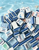 Nouvel ensemble de Mahjong américain en acrylique transparent bleu, style marin, 4 couches, portable et durable