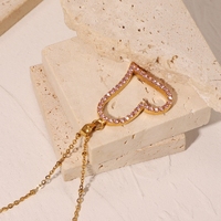 Collier coeur zircon rose fournisseur d'or bijoux en acier inoxydable plaqué or 18 carats joyeria acero