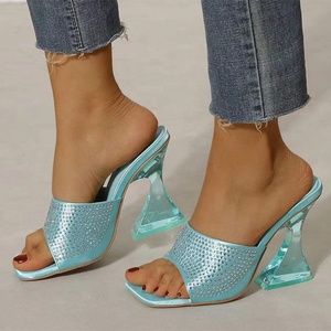 Zapatos de Tacón Alto con Cristales y Diamantes para Mujer, Sandalias de Moda con Punta Cuadrada y Deslizamiento Suave, Tacones Sexys para Exteriores - Product Image 1