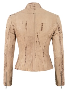 Veste pour femme en cuir Nappa ciré beige 100% authentique, finition cirée, fermeture éclair YKK, marque privée, usine OEM/ODM, vente en gros - Product Image 4