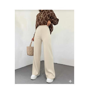 Pantalon en tricot d'acier à motif pierre pour femme, taille haute, coupe large, pour un usage décontracté - Product Image 1