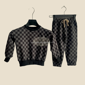2025 Summer OEM <strong>Kids</strong> <strong>Normal</strong> Outfits Spring Clothing Sets Unisex Casual Suit Half Zip Pullover Sweater Set Checkered Shorts <strong>Kids</strong> - Product Image 5