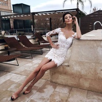 Robe fourreau en dentelle blanche, tenue de mariée Mini avec demi-manches, Vintage, nouvelle collection
