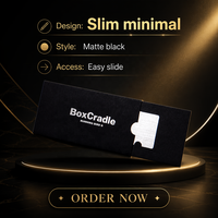 Boîte en papier noir avec logo personnalisé estampé argenté, emballage pour cartes, porte-cartes de visite métallique avec nom de marque