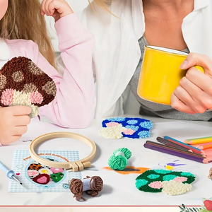 6-piece DIY <b>Kit</b> Handmade Cotton Coaster Hand Knitting Tools Instructions Monks Cloth Plastic Hoop <b>Punch</b> <b>Needle</b> for Craft Lovers - Product Image 6