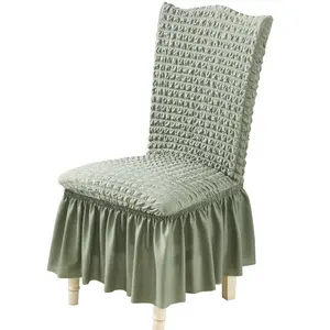 Hot selling seersucker confer chair cover easy fitted dining chair cover slipcovers with skirt furniture chair