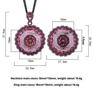 Parure de bijoux tendance en cuivre écologique, hypoallergénique, inaltérable et résistante à l'eau, avec collier et bague tournesol en zircon rose 18MM pour femme - Product Image 2