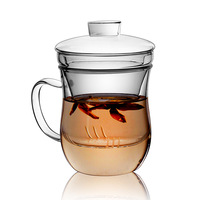 Tasse à café/thé en verre transparent personnalisée de 10 oz, faite à la main, pour la maison ou le bureau, avec infuseur à thé et couvercle filtrant