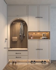 Armoire à chaussures incurvée personnalisable pour <span class=keywords><strong>entrée</strong></span> avec <span class=keywords><strong>banc</strong></span> et éclairage intégrés - Product Image 2