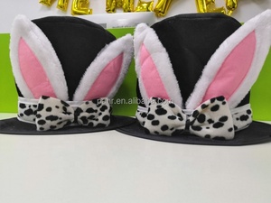 Chapeau drôle de Pâques fantaisie <span class=keywords><strong>chapelier</strong></span> <span class=keywords><strong>fou</strong></span> personnalisé chapeaux seau noir oreille de lapin chapeau haut de forme avec oreilles de lapin en peluche - Product Image 2