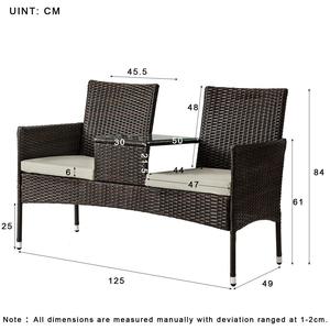 Wholesale Garden Double Chair <strong>Outdoor</strong> Furniture Patio Rattan Wicker <strong>love</strong> <strong>Seat</strong> with Center Table for Garden - Product Image 5