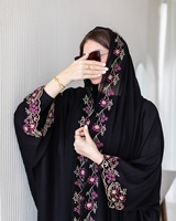 Robe longue élégante en mousseline de laine brodée de perles à manches longues, grande taille, avec strass floraux et travail artisanal, ensemble deux pièces hijab musulman