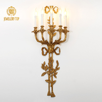 Jewellerytop Applique murale de luxe pour couloir d'hôtel baroque européen en laiton antique, feuille d'or, 5 bougies, lampe murale