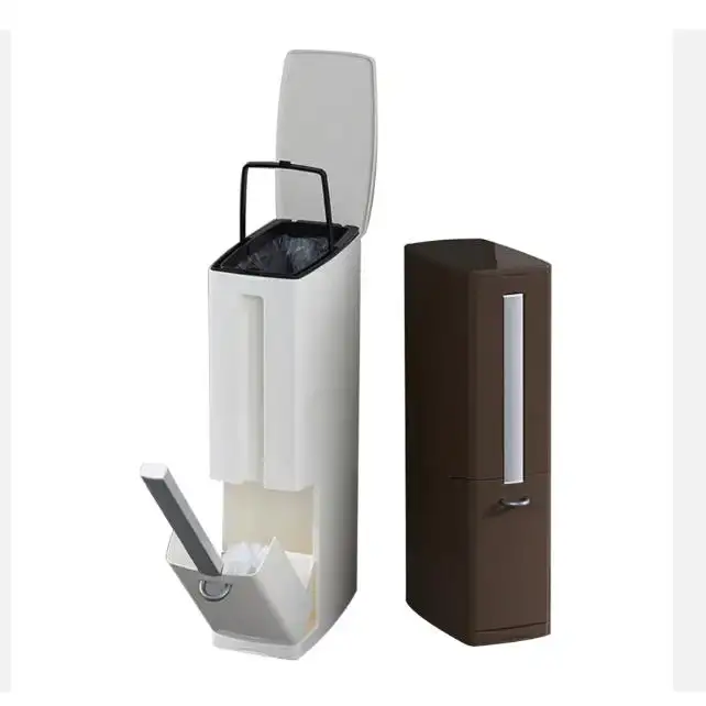 Poubelle automatique en plastique mince 2 en 1, corbeille avec couvercle et brosse de toilette, corbeille de nettoyage de salle de bains