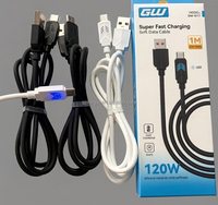 Kabel USB Type C Pengisian Daya Super Cepat 120W 6A Dengan Lampu Indikator LED, TPE Lembut 1M, Kabel Transfer Data