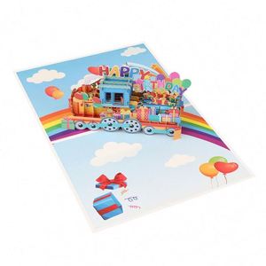Tarjeta de Regalo Creativa 3D Hecha a Mano con Diseño de Arcoíris y Tren de Cumpleaños - Product Image 3