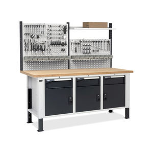 Banco de trabajo regulable Fami Master BR 200cm con 3 armarios, cajón/puerta y pared perforada - Product Image 4