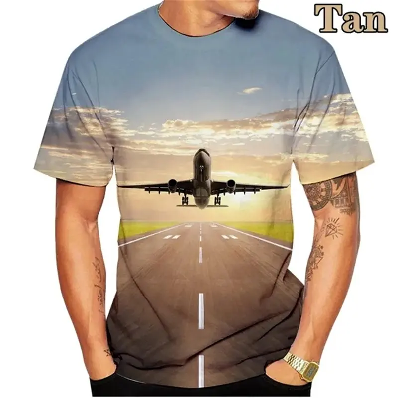 Camiseta estampada en 3D de avión para hombre, camiseta de manga corta de talla grande, ropa de calle, estampado completo