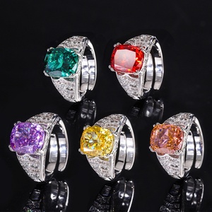 High Quality Jewelry Eco-friendly Copper Square Shape 10*12MM Flower Ice Cut High Carbon Zircon <b>Adjustable</b> <b>Ring</b> for Statement - Product Image 6