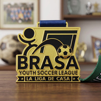 Médailles de haute qualité en alliage de zinc plaqué or personnalisées, médailles de récompense avec logo 3D, médailles de football pour les compétitions de football jeunesse
