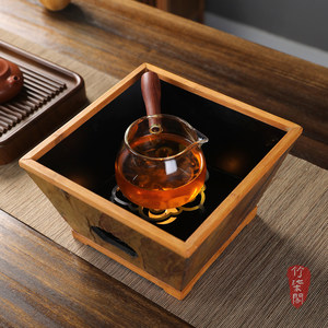 Bamboo Tea Warmer Square Large Lacquered Bucket Shape Rock Tea Brewer Candle Heating Jug For Tea Room - Product Image 1