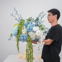 Arreglo Floral Artificial Azul y Blanco para Centro de Mesa, Amaranto Verde Colgante para Decoración de Mesa de Comedor para Bodas y Eventos