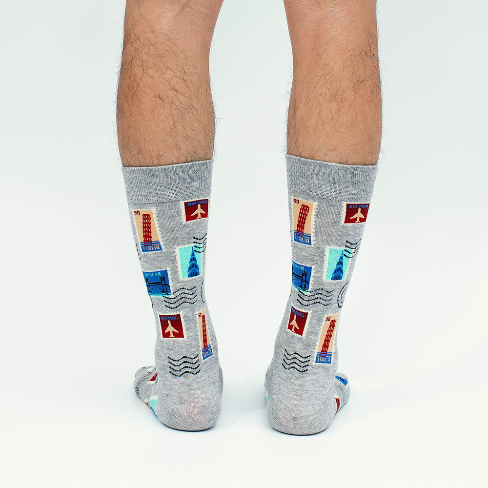 Unisex Cartoon Casual Spring & Urban Illustration Socks - Stamp, Watch, Clock Tower Pattern Long Socks for Wholesale