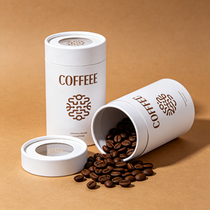 Boîte en carton cylindrique recyclable avec fenêtre de présentation, logo personnalisé pour l'emballage de grains de café et de produits secs - Product Image 1
