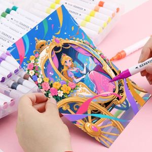 Custom Logo 12 <b>18</b> 24 36 48 Colored Double Head Acrylic Oily Markers Dual Tip Brush Colored Pen for Art Marker Pen Set - Product Image 2