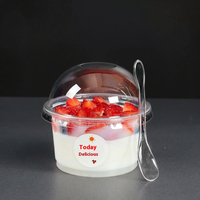 Pot en plastique à paroi simple 250 ml 300 ml, gobelets à dessert en PP avec couvercle et cuillère pour la pâtisserie, le yaourt, la crème glacée, la gelée, le pudding, le gâteau au lait