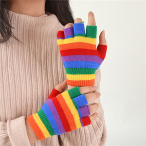 Gants arc-en-ciel ouvert <span class=keywords><strong>sans</strong></span> <span class=keywords><strong>doigts</strong></span>, pour enfants, en tricot, doux, chauds et colorés, d'hiver, personnalisés, collection - Product Image 2