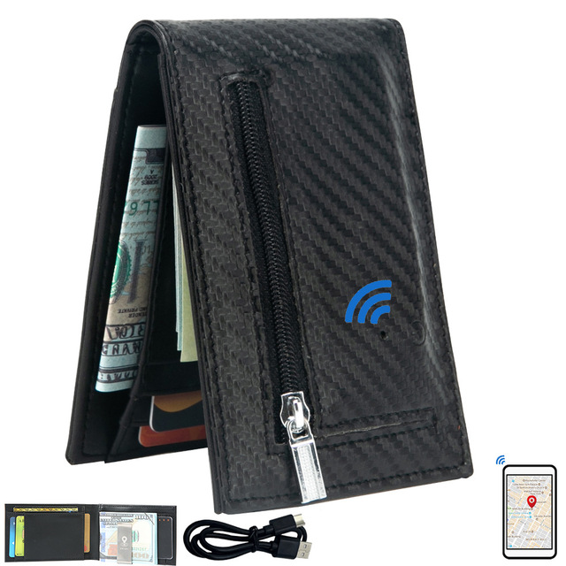 Custom First Layer Real Leather Anti Lost Smart Wallet Blueteeth GPS Credit Card Holder Wallet Money Cash Bag Coin Purse Wallet