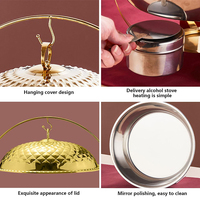 Plat de service de luxe en acier inoxydable doré avec couvercle suspendu à motif diamant pour buffet, maintien au chaud des aliments, idéal pour hôtels, traiteurs, mariages et réceptions