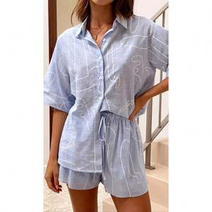 Chemise à manches courtes décontractée à imprimé abstrait pour femmes européennes américaines ensemble de deux pièces d'été 2025 - Product Image 3