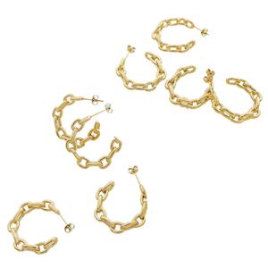Modernos y Elegantes Pendientes de Acero Inoxidable Chapados en Oro de 18K, Joyería con Diseño Geométrico de Cadena y Aros CH para Fiesta - Product Image 1