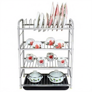Étagère à vaisselle en métal à 4 niveaux Star Aim avec bac d'égouttage, support de rangement de cuisine sur pied pour assiettes, bols et tasses - Product Image 1