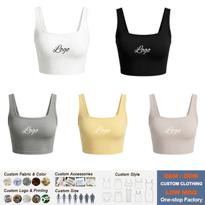 Top Corto da <span class=keywords><strong>Donna</strong></span> con Reggiseno Integrato, Canotta a Costine con Scollo Quadrato, Vestibilità Slim, Senza Maniche, Tinta Unita, Top Estivo Personalizzabile con Logo - Product Image 1