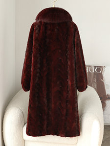 Abrigo de visón elegante y de moda personalizado cálido y cómodo lujoso cuello de piel de zorro abrigo largo de piel de visón para mujer - Product Image 6