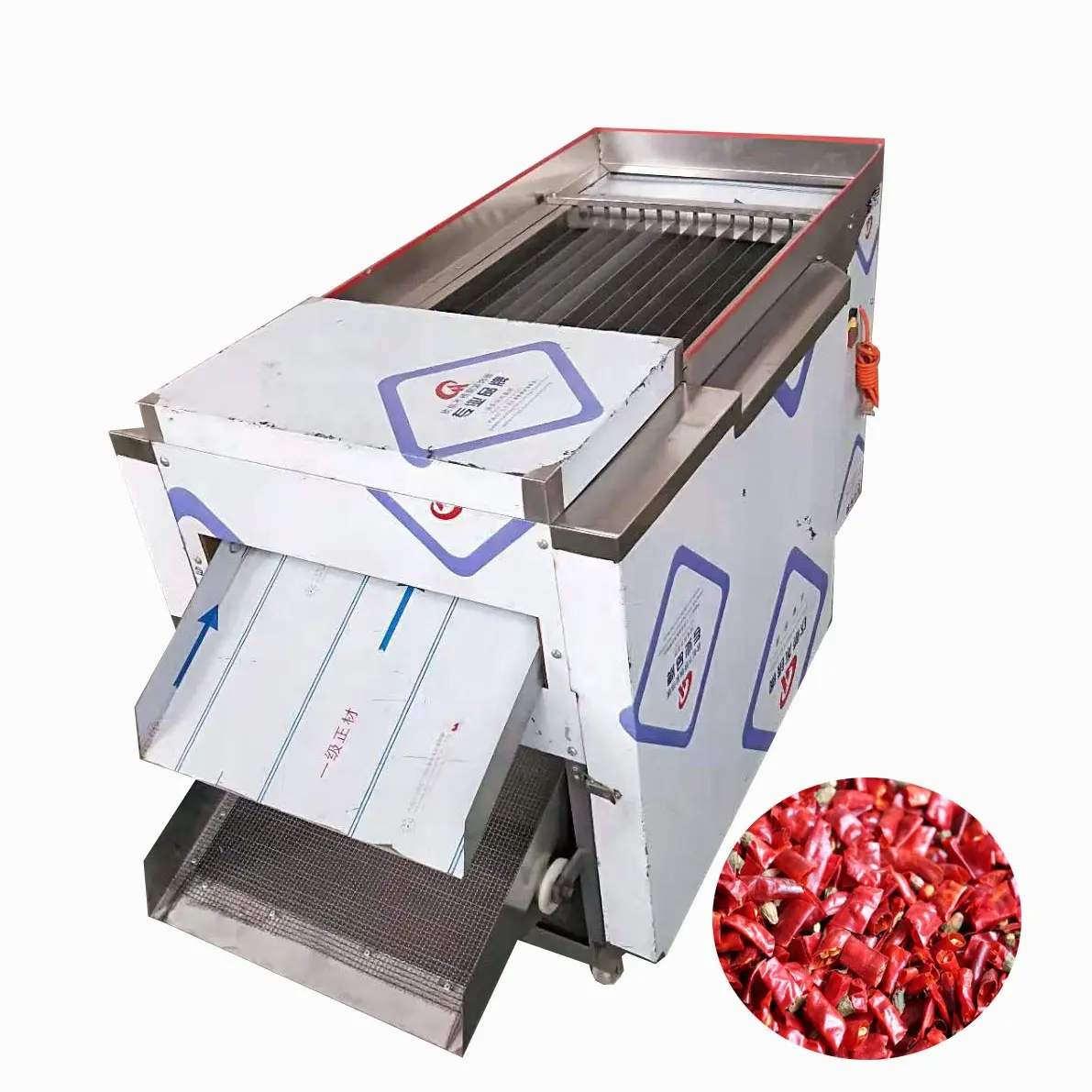 Otomatik biber Jalapeno dilimleri kırmızı biber kesme makinesi biber tohumları çıkarma makinesi