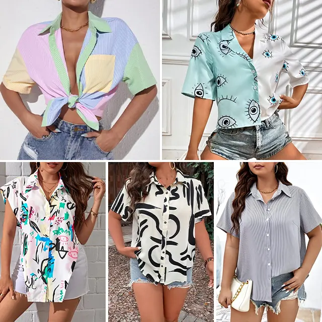 Fashion Chiffon Shirt Long Sleep Printed Stand up Collar Shirt Women's Blouse Suit Random delivery of mixed styles