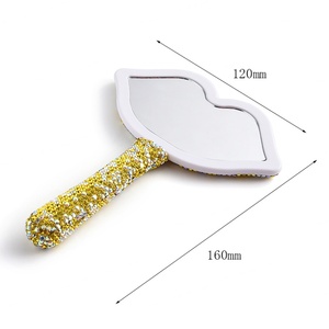 Hot Selling Sexy Lady Lip Shape Full Diamond Bling Bling Luxury Vanity <b>Compact</b> <b>Mirror</b> With Handle - Product Image 3