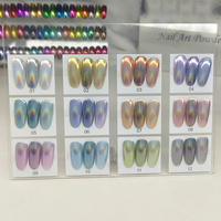 Poudre à ongles 3D Laser Flash Aurora Chrome, 12 couleurs, poudre à ongles magnétique caméléon avec tableau d'affichage des couleurs acryliques