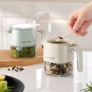 Lot de pots à épices en verre de 400 ml pour cuisine, avec couvercle et poignée, pour sel et autres assaisonnements - Product Image 4
