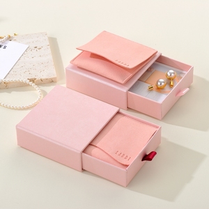 Custom Logo Pink Velvet Pouch and Sliding Drawer Jewelry Packaging <b>Box</b> <b>Gift</b> Set for <b>Earring</b> Bracelet Necklace Ring - Product Image 4