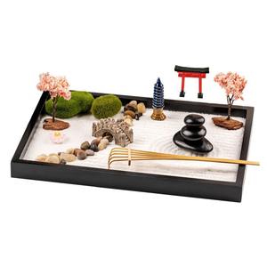 Mini ensemble de jardin <span class=keywords><strong>zen</strong></span> japonais personnalisé dans un cadre en bois pour la relaxation et la méditation cadeau sable blanc et pont et bouddh - Product Image 3